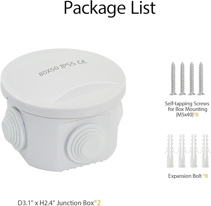 LeMotech Junction Box, ABS Plastic IP55 Water Resistant and Dustproof, Universal Electrical Enclosure, Outdoor and Indoor Project Box D3.1 x H2.4 inch (D80 x H60 mm) (Pack of 2)