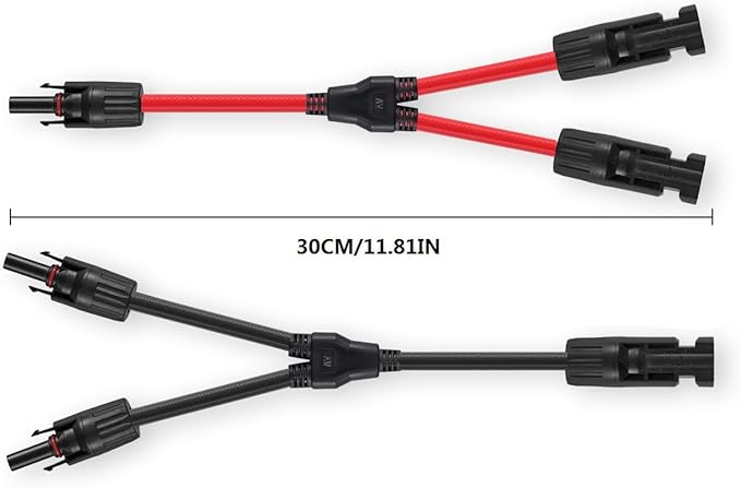 2 Pairs Solar Connectors Y Branch Parallel Adapters 10AWG Cable for Solar Panel (Red & Black)