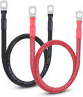 6 AWG Flexible Battery Cable with 5/16" Terminals - OFC Pure Copper Inverter & Welding Wire for Automotive Solar RV Motorcycle (Red + Black 2FT Pair)