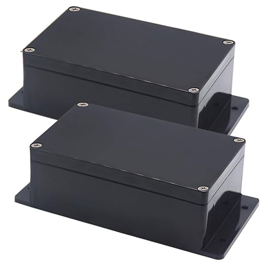 Zulkit Junction Box ABS Plastic Dustproof Waterproof IP65 Universal Electrical Boxes Project Enclosure with Fixed Ear Black 7.87 x 4.72 x 2.95 Inch (200 x 120 x 75 mm)(Pack of 2)