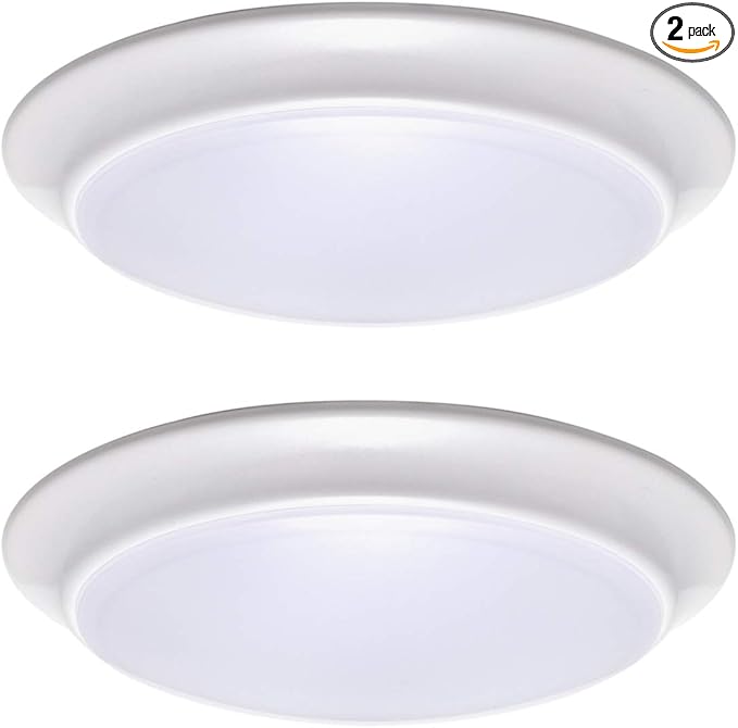 LIT-PaTH LED Flush Mount Ceiling Lighting Fixture, Dimmable 7 Inch 11.5W 900 Lumen, Aluminum Housing Plus PC Cover, Damp Location Rated for Bathroom, 3000K, 2-Pack