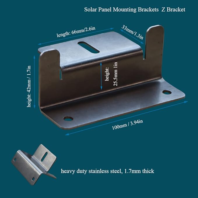 Solar Panel Mounting Brackets Z Bracket, with Nuts and Bolts,Suitable for 50W to 150W Solar Panels on RV,Boats,Motorhome, Cabins, Sheds, Garages,Off Grid, Stainless Steel, 2 Units (8PCS)