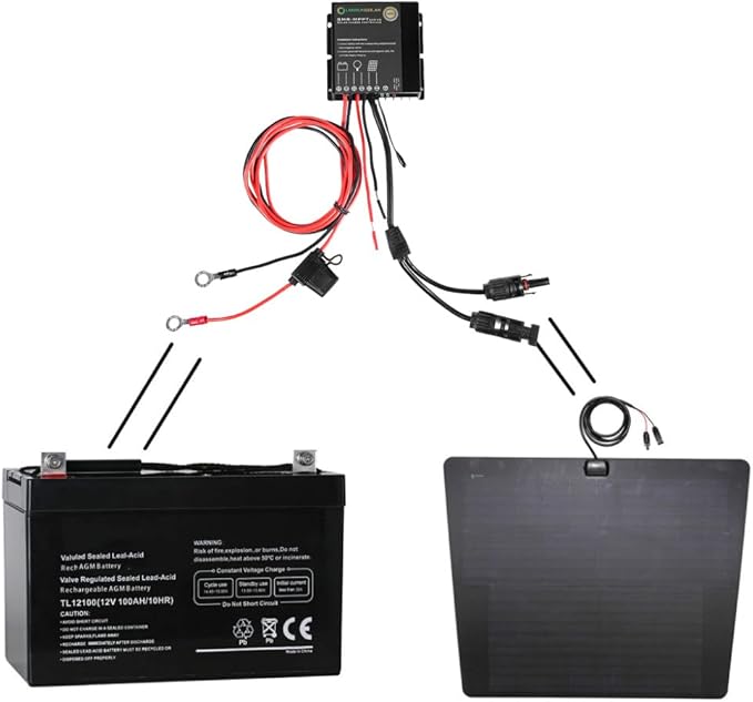 LENSUNSOLAR Waterproof 12V 10A MPPT Solar Charge Controller Regulator with Battery Alligator Clips and Standard Solar Connectors for Lithium LiFePO4 AGM Gel Lead-Acid Vehicle Batteries Black