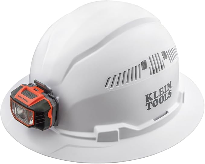 Klein Tools 60407 Hard Hat, Light, Vented Full Brim Style, Padded, Self-Wicking Odor-Resistant Sweatband, White