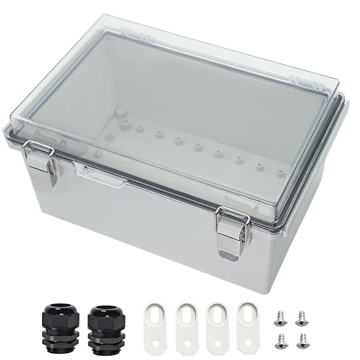 Zulkit Junction Box ABS Plastic Dustproof Waterproof IP67 Electrical Boxes Hinged Shell Outdoor Universal Project Enclosure Grey Clear Cover, Stainless Steel Buckles 11.4 x7.5 x 5.5 Inch