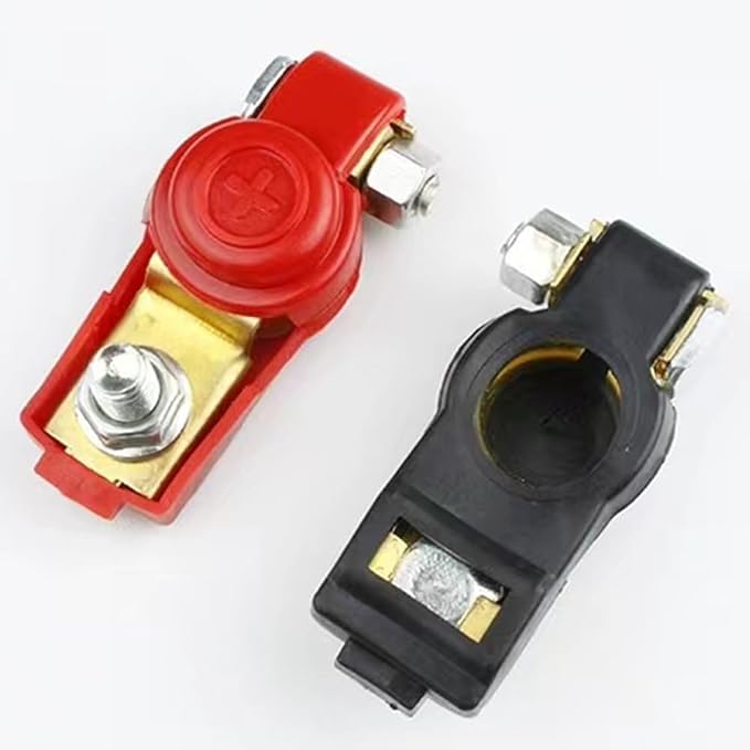 6 AWG Gauge 1FT Power Battery Cable with Battery Terminal Connectors 3/8" Lugs, Red + Black Pure Copper Battery Lead Wire for Automotive, Motorcycle, Marine, Boat, Car