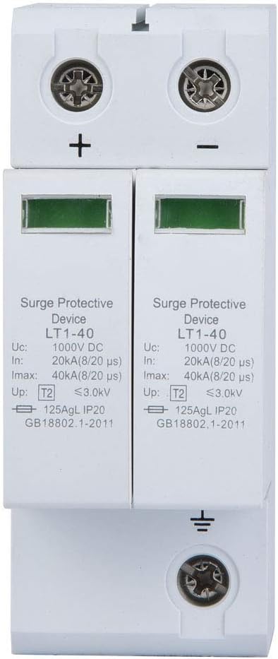 Voltage Surge Arrester Device, 2P DC Surge Protection Arrester Device Photovoltaic Lightning Protector Low-voltage Arrester Whole House Surge Protector(2P40KA)