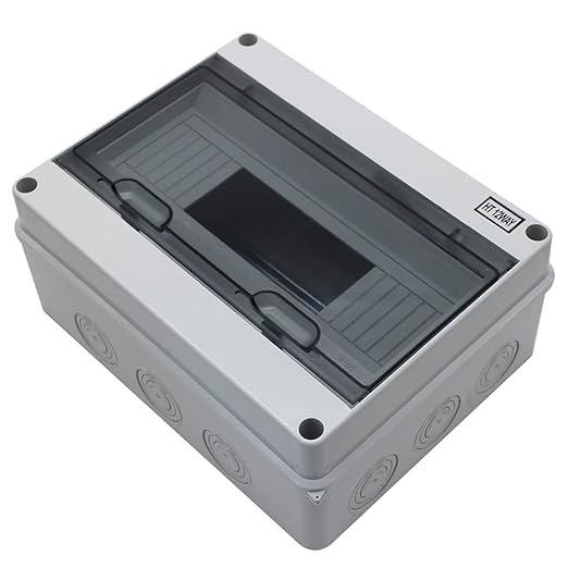 ABS Distribution Protection Box for Circuit Breaker, 12 Way Waterproof Outdoor Power Distribution Box DIN Rail Junction Box for Indoor Wall MCB