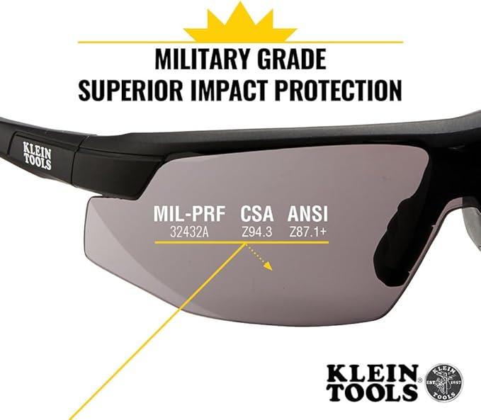 KLEIN TOOLS 60160 Safety Glasses, PPE Protective Eyewear with Semi Frame, Scratch Resistant and Anti-Fog, Gray Lens