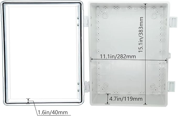 Zulkit Junction Box ABS Plastic Waterproof IP65 Electrical Boxes Hinged Shell Clear Cover Outdoor Universal Project Enclosure with Mounting Plate and Wall Brackets 15.7x11.8 x7.1 inch(400x300x180mm)