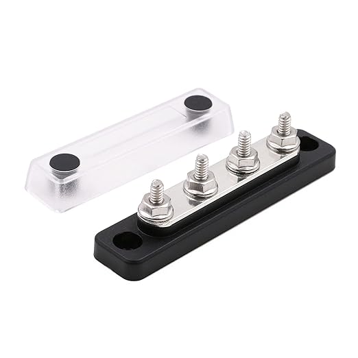 Gloaso Bus Bar Copper 12V 100A 4 x 3/16" Posts Terminals Power Distribution Blocks, Marine Busbar, Mini Battery Buss Bar 12 Volt-48V DC for Car RV Solar Truck Boat Automotive Marine, Black