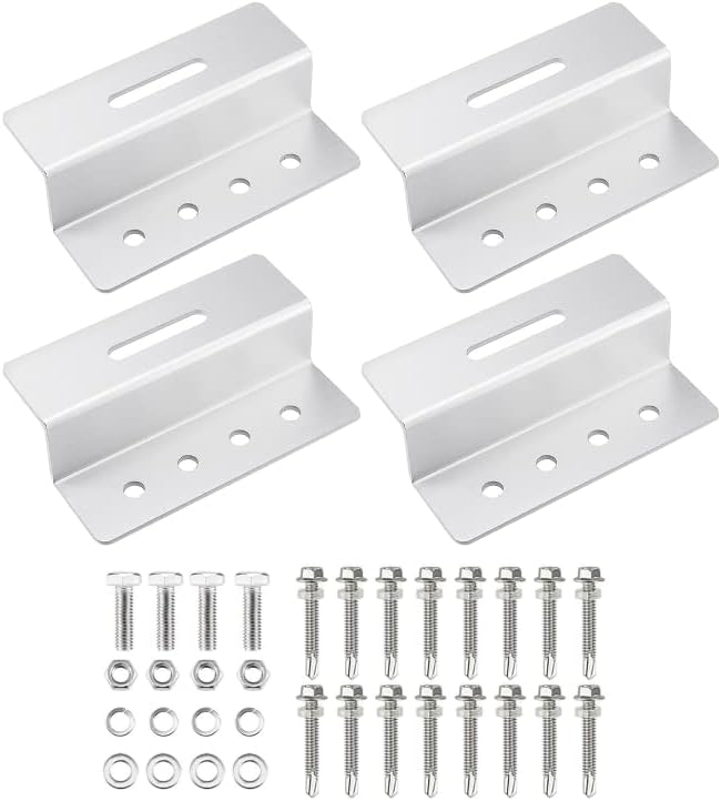 F-ber 4 Sets Z Mounting Aluminum Alloy Solar Panel Roof Mounting Bracket with Stainless Bolt for Carvan Roof Solar System Fitting