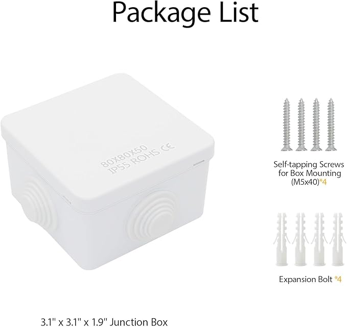 LeMotech Junction Box, ABS Plastic IP55 Water Resistant and Dustproof, Universal Electrical Enclosure, Outdoor and Indoor Project Box, 3.1" x 3.1" x 1.9", White