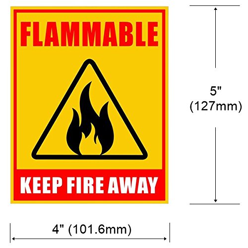 Outdoor/Indoor (4 Pack) 5" X 4" - Flammable Keep Fire Away - Danger Safety Caution Warning Sign Label Sticker Decal - Back Self Adhesive Vinyl