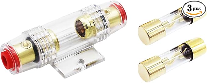 4-8 Gauge AWG in-line Fuse Holder, 4-10 Gauge AWG Wire with 100A AGU Fuses for Car Audio, Auto Parts, Alarms, Amplifiers, Compressors (3PCS)