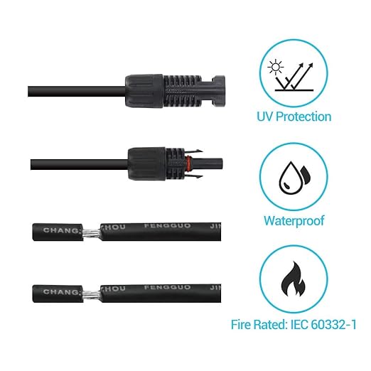 Renogy 20FT 10AWG Solar Adaptor Wire Extension Cables with Female and Male Connector, 20FT 10AWG, a Pair,Black