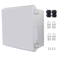 IP67 Waterproof Junction Box, ABS Plastic Electrical Enclosure with Stainless Steel Latch, Hinged Cover Electric Box with Mounting Plate, Wall Brackets & Cable Glands 300x300x180mm