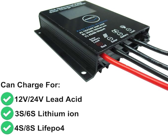 30A PWM Solar Charge Controller IP68 Waterproof Fit for Lithium ion Lifepo4 Lead-Acid Battery