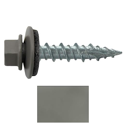 Metal Roofing Screws: (250) 10 x 1 Pewter Gray Hex Head Sheet Metal Roof Screw. Self Starting Metal to Wood siding Screws. EPDM Washer. Colored Head