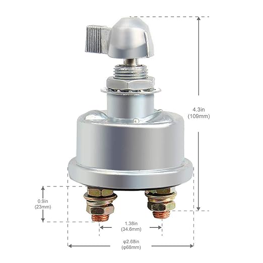 6276 PV 1 Pack Post 12v RV High Current Battery Disconnect Kill Switch for Truck, Boat, Lorry,2 Years Warranty, Silver, Model:6276 RV PV Battery Disconnect Switch 12V