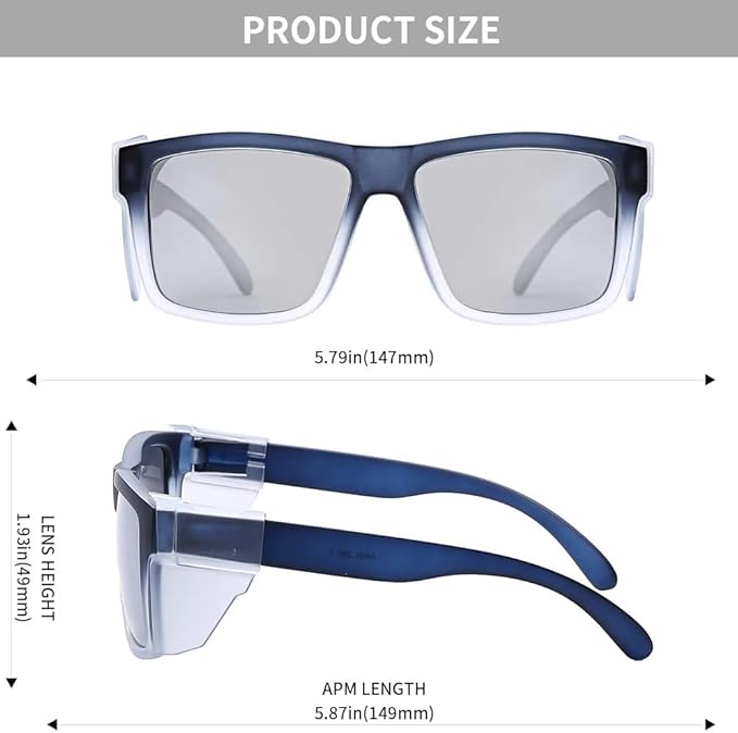 ANSI Z87 Safety Sunglasses UV400 Polarized Removable Side Shields Durable Protective Eyewear Construction