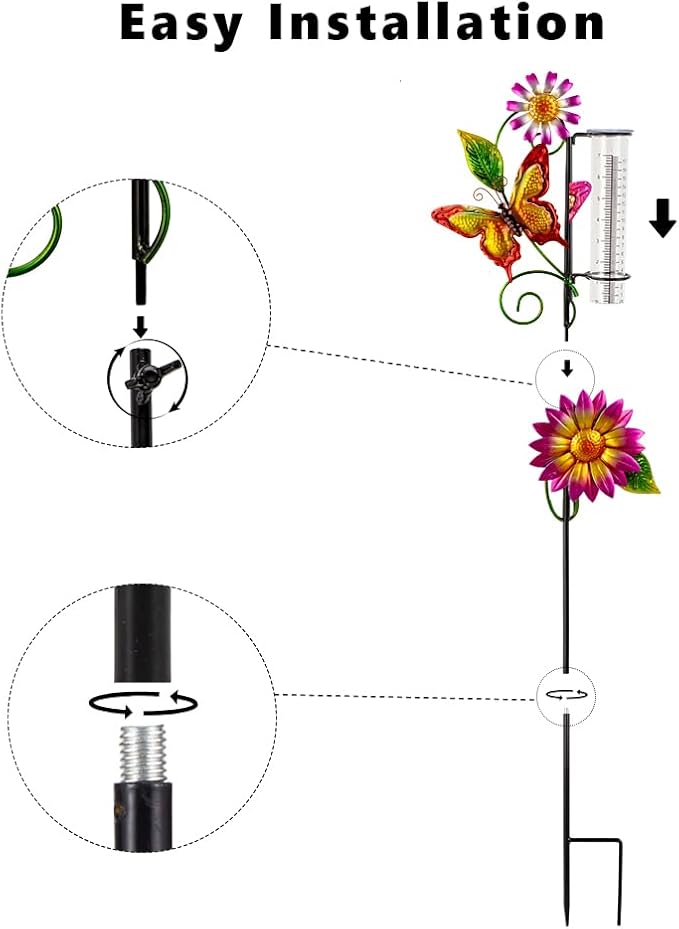 Rain Gauge Outdoor, Butterfly Rain Gauge, Decorative Rain Measure Gauge with Metal Stake, 7" Tube Rain Measure Tool for Yard