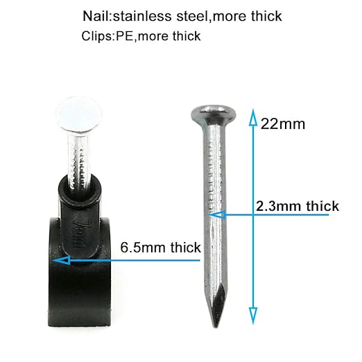 HS Electrical Cat6 Coaxial Cable Clips Outdoor 500 Pack Nail-in Wire Clamps,Nail Wire Holder Cord Management 7mm,Black