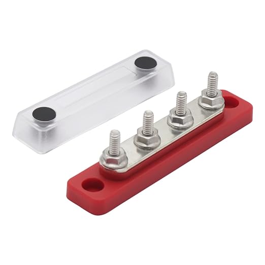 Gloaso Bus Bar Power Distribution Blocks 12V 100A 4 x 3/16" Posts Terminals, Marine Buss Bar, 12 Volt-48V DC Copper Battery Busbar for Trailer RV Solar Boat Car Trucks | Flame Retardant Base | Red