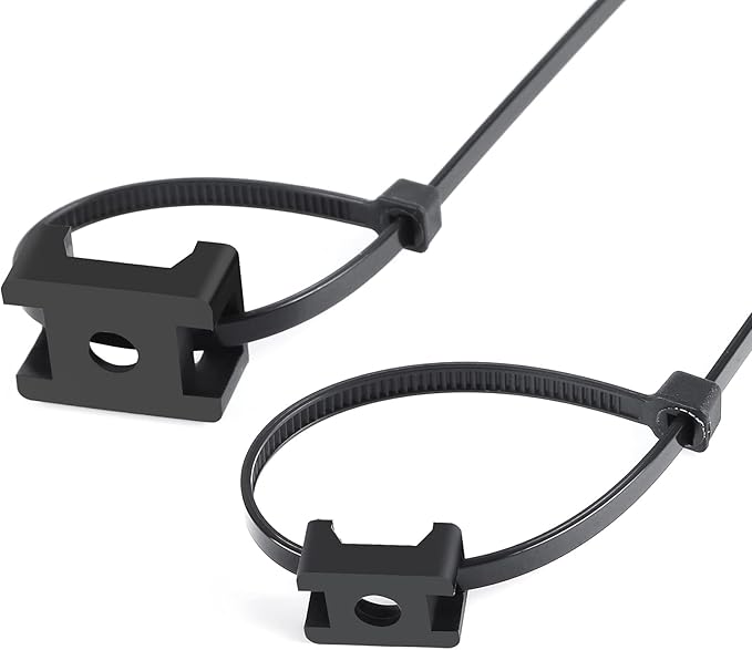 XHF 100 Pcs Cable Zip Tie Saddle Type Mounts Base with 100 Pcs 8" Cable Ties and 100 Pcs Tapping Screw, Wire Cable Clips Organizer Holders Clamps Black (Pack of 2)