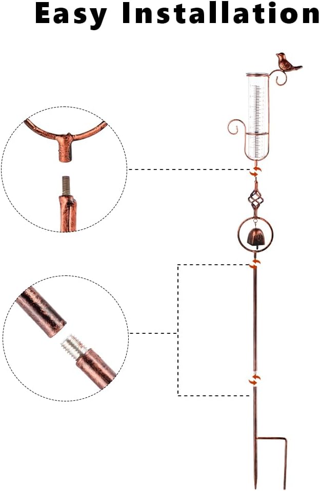 Rain Gauge Outdoor, Hummingbird Rain Gauge, 7 Inch Tube Decorative Rain Measure Gauge, Metal Rain Measure Tool with Bell for Garden, Lawn, Patio