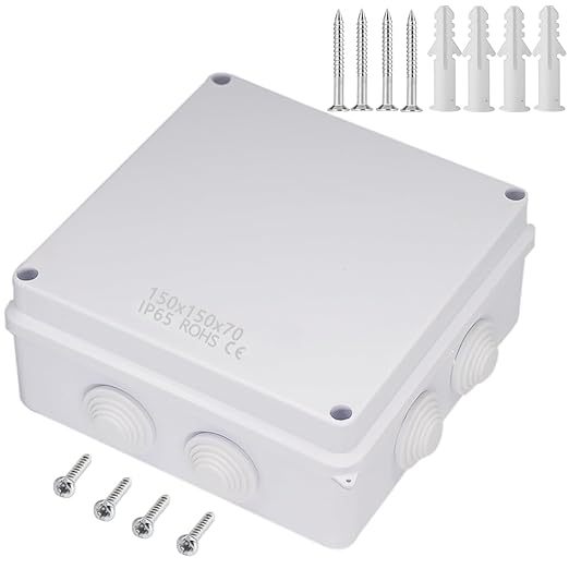 Zulkit Junction Box ABS Plastic Dustproof Waterproof IP65 Universal Electrical Boxes Project Enclosure White 5.9 x 5.9 x 2.8 inch (150 x 150 x 70mm)