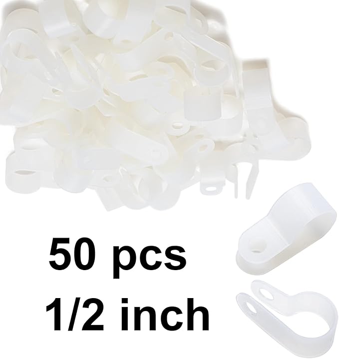50 Pack 1/2 inch Rope Light Clips,Cable Wire Clips Clamp P-Style Mounting Clips with Stainless Steel Screws,Rope Light Clips Outdoor, Outdoor Cable Clips