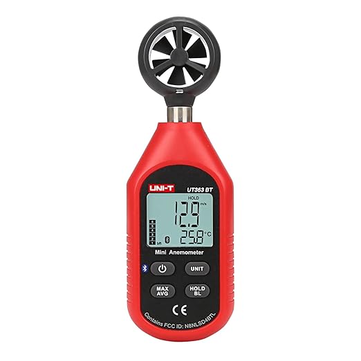 UNI-T Digital Anemometer UT363BT Handheld Wind Speed Meter Wind Chill Air Temperature Gauge -14° ~122°F /-10°C~50°C for HVAC Shooting Drone with LCD Backlit Max/Avg Data Hold
