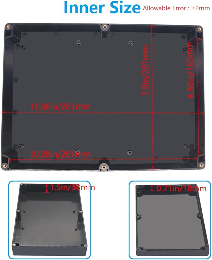 Project Box ABS Black Electrical Boxes IP67 Outdoor Waterproof Box Electronic Junction Box Power Enclosure with Cable Glands for DIY Project 11.4x8.3x2.5 inch (290 x 210 x63 mm)