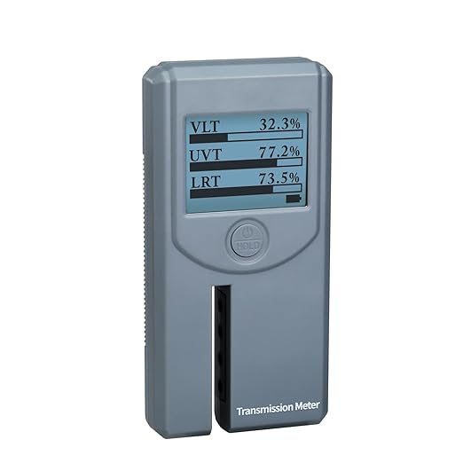 Digital Window Tint Meter Car Side Window Tint Tester, Sun Control Film Tint Reader Tool with Auto Display Rotation & Auto Calibration for VL/UV/IR Transmittance Rejection Detection, Tint Meter Gauge