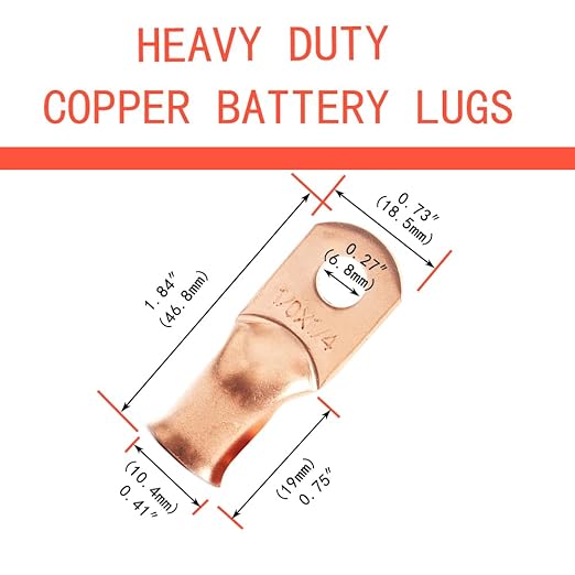 1/0 AWG 1/4" Stud (25 pcs.), Heavy Duty Battery Ring Terminal, 0 Gauge Connectors, 1/0 Copper Wire Lugs, Copper Ring Terminals, Battery Cable Ends, Battery Cable Lugs, Tubular Ring Terminal Connectors