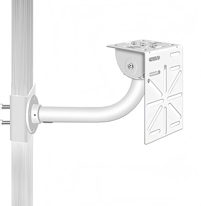 J-Shaped Aluminum Wall Mount with Cable Management Hole & L-Shaped Adapter - Duckbill Design (180° Tilt/360° Swivel) for CCTV Dome/IP Cameras, Space-Saving Indoor/Outdoor Use