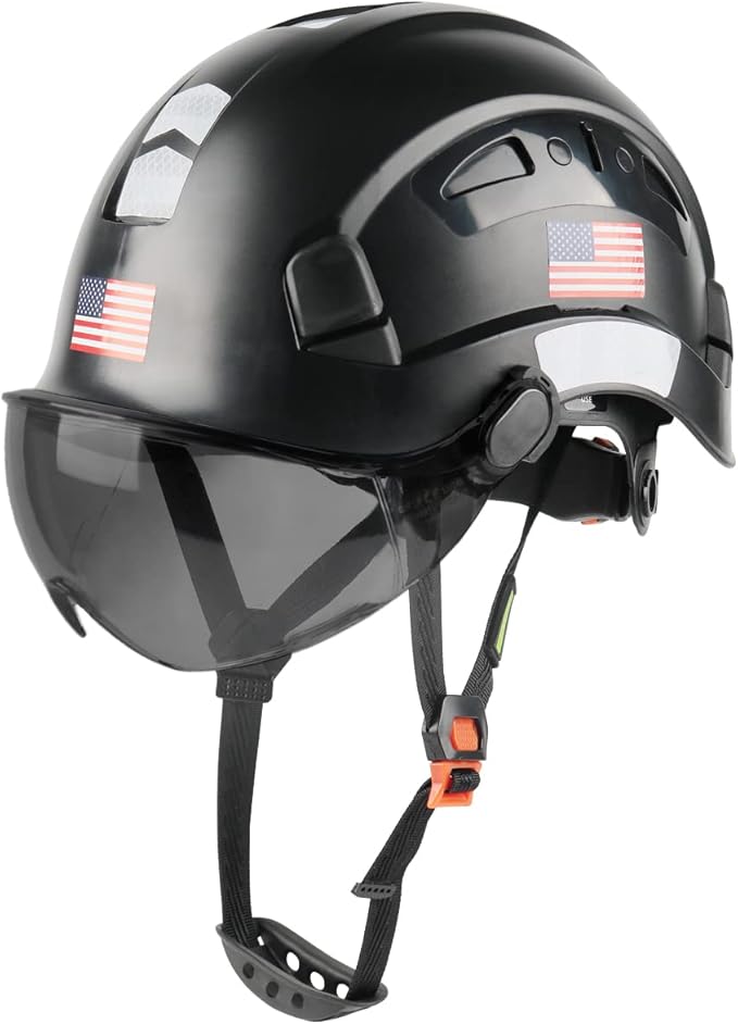 GREEN DEVIL Safety Helmet Hard Hat with Visor Chinstrap Adjustable Lightweight Vented ABS Work Helmet for Men and Women 6-Point Suspension ANSI Z89.1 Approved Ideal for Industrial & Construction