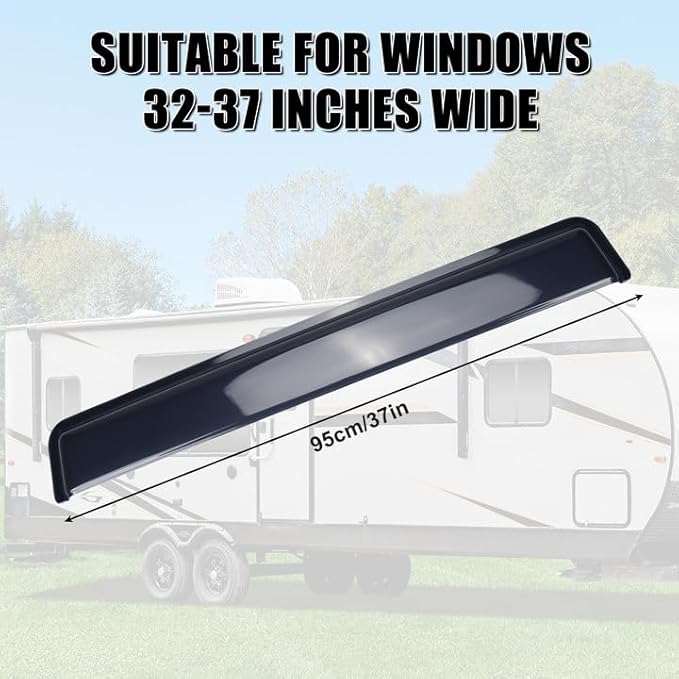 RV Window Visor Deflector, Rain Guard Extra Durable Sun Wind Air Side Vent Window Deflector Fits for 32-37inch