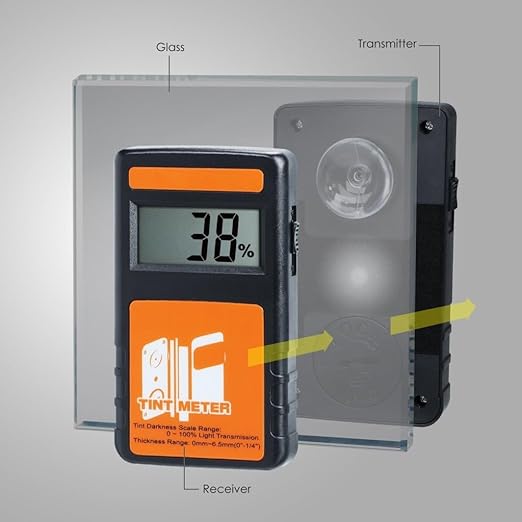 Handheld Digital Window Tint Meter 0%~100% Range Visual Light Transmission Light Transmission Continous Measurement Function (up to 4000) for Mesuring Film, Filmed Glass, Window Tint, Side Windshield