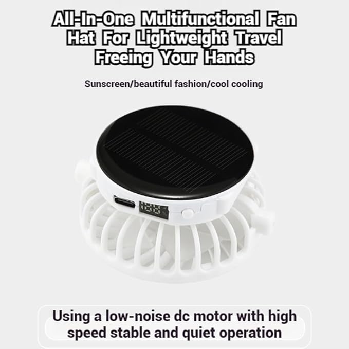 Solar Rechargeable Peaked Cap, New Breathable Solar Powered Baseball Cap with Built-in Fan for Outdoor, Heat Relief