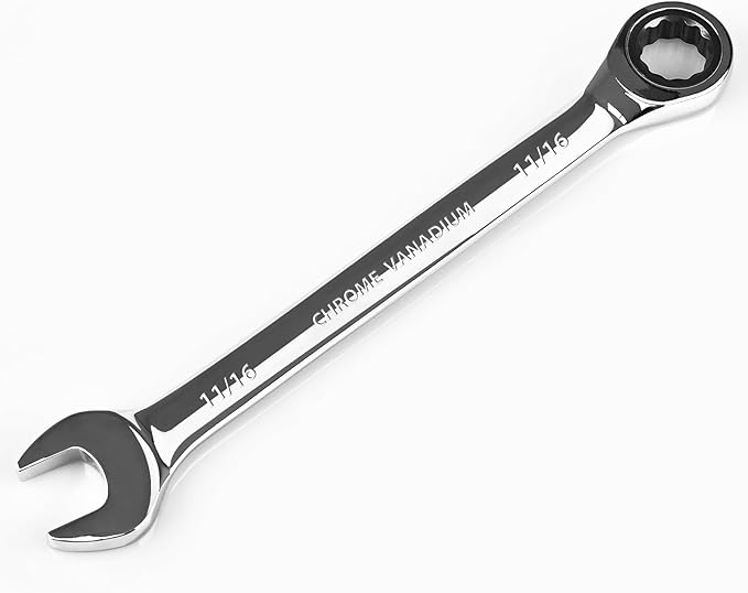 Egofine 11/16 inch Ratcheting Combination Wrench SAE, Industrial Grade Gear Spanner with 12-Point Design, 72-Tooth Ratchet, Chrome Vanadium Steel