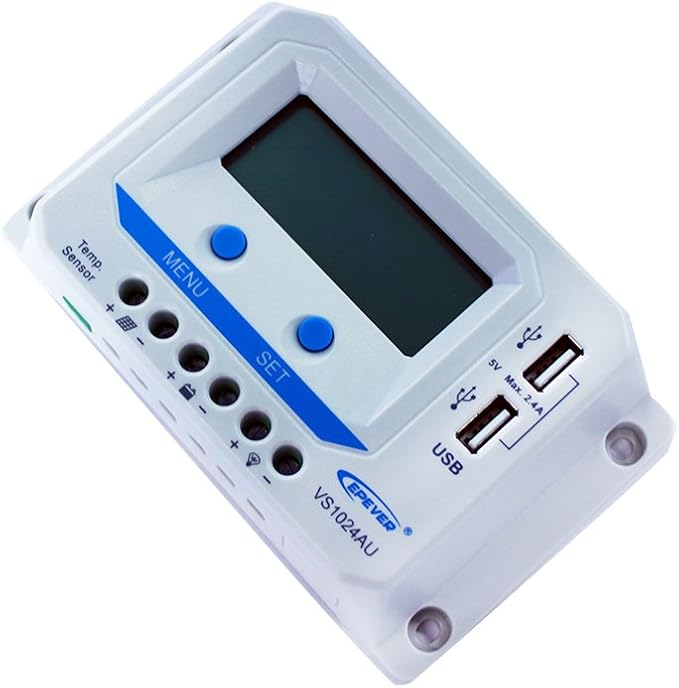 EPEVER 10A Charge Controller PWM 12V/24V Solar Panel with Dual USB Ports Output and LCD Display for Solar System (VS1024AU)