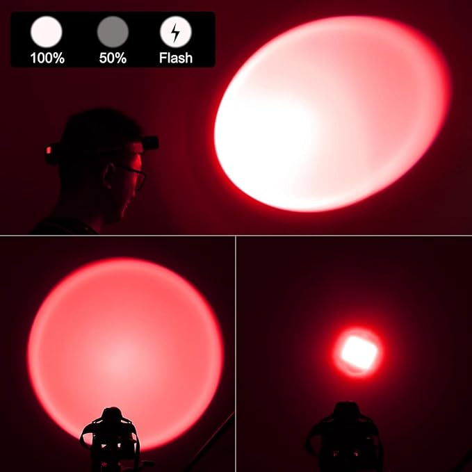 50000 Lumens Hunting Red Light Rechargeable Headlamp LED Tactical Head Lamp Super Bright Red Headlight Zoomable Waterproof 3 Modes Headlamps for Coyote Hog Astronomy Night Vision Aviation Fishing