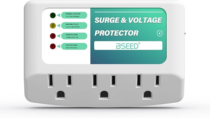 BSEED 3 Outlet Surge Protector for Refrigerator, Voltage Protector with Light Indicators for TV, PC, Washing Machine, and Other Home Appliance, Power Wall Surge Protector, 125V, 1875W, 1 Pack