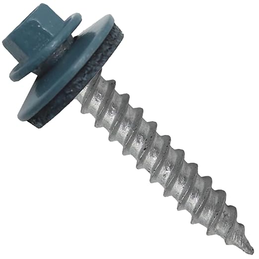 12 x 1-1/2" Slate Blue Metal Roofing Screws - Hex Washer Head- Self-Starting/Tapping - EPDM Washer. 1 x 250 Count Bag - 250 Screws