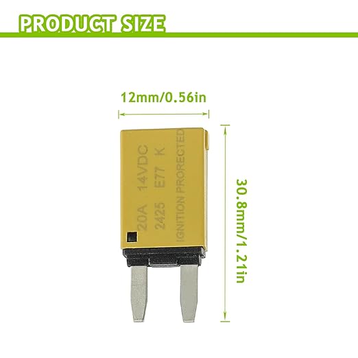 20A DC 12V-14V Auto Reset Circuit Breaker ATM Low Profile T1 Mini Blade Fuses Breakers for Car Trucks Marine Boat RV Solar and More,2 Pack