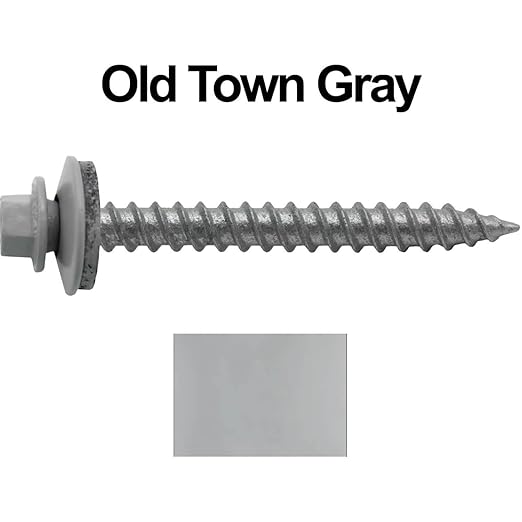 Metal Roofing Screws: (250)12 x 2" Old Town Gray Hex Sheet Metal Roof Screw. Sharp Point Metal to Wood siding Screws. 5/8" EPDM Washer