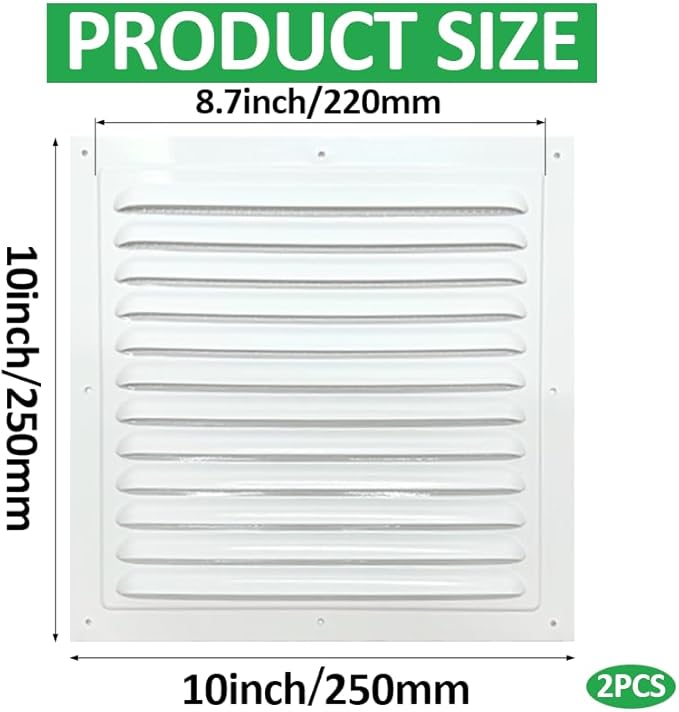 2pcs Attic Vents Gable Vents for Shed Shed Vent Kit with Screen Mesh Square Vent Louvered Vent Grille for Storage Shed Garage Ceiling Exterior Door House Attic (White,10 x 10 Inch)