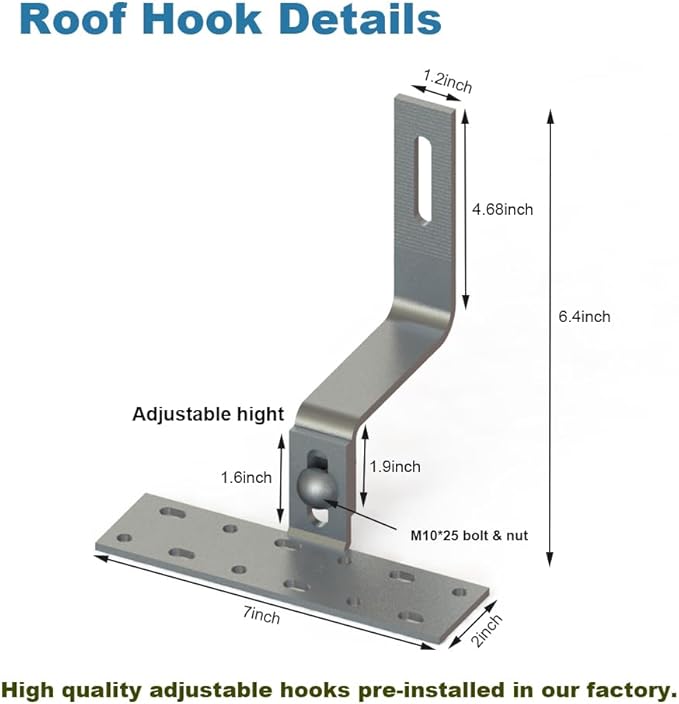Solar Panel Mounting Bracket Kit to Metal Roof Sloped or Flat Pitched Tile Shingle Roofs for 1-4pcs Solar Panels